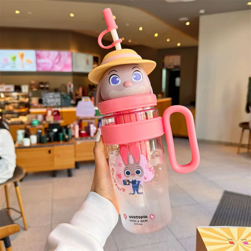 X&W 1050ML Cute Judy nick Water Bottle with Straw and Infuser Leak Proof Lid Portable Travel Car Cup Outdoor Sport Tumbler Cup