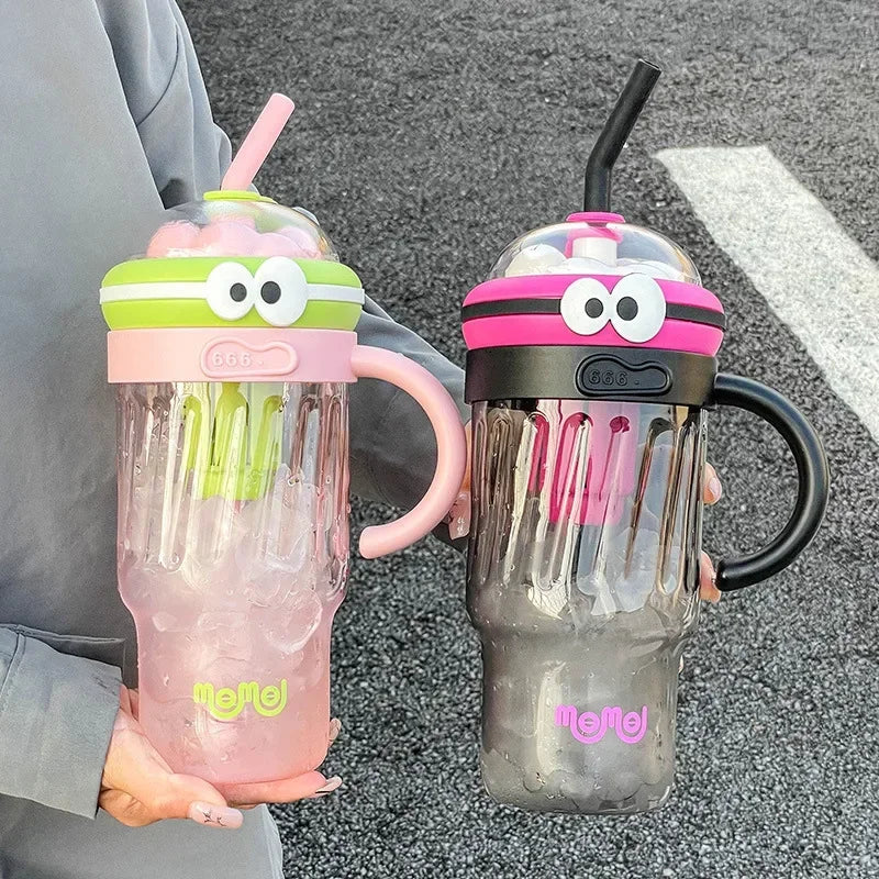 1280ml large capacity straw cup, outdoor plastic water bottle, office drinking cup, summer cup with high aesthetic value