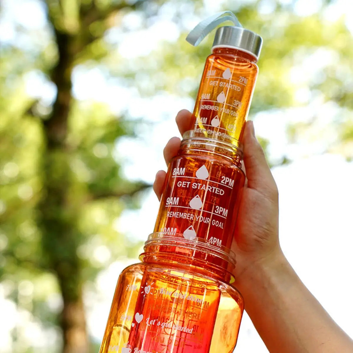 Gradient Plastic 3-IN-1 Water Bottle Set with Measurement Scale Large Capacity Drink Bottle Outdoor Sports Camping