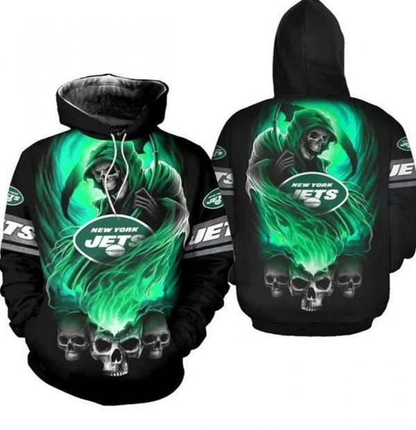 Nfl New York Jets Skulls Devil Skeleton Nfl Gift For Fan 3d Hoodie