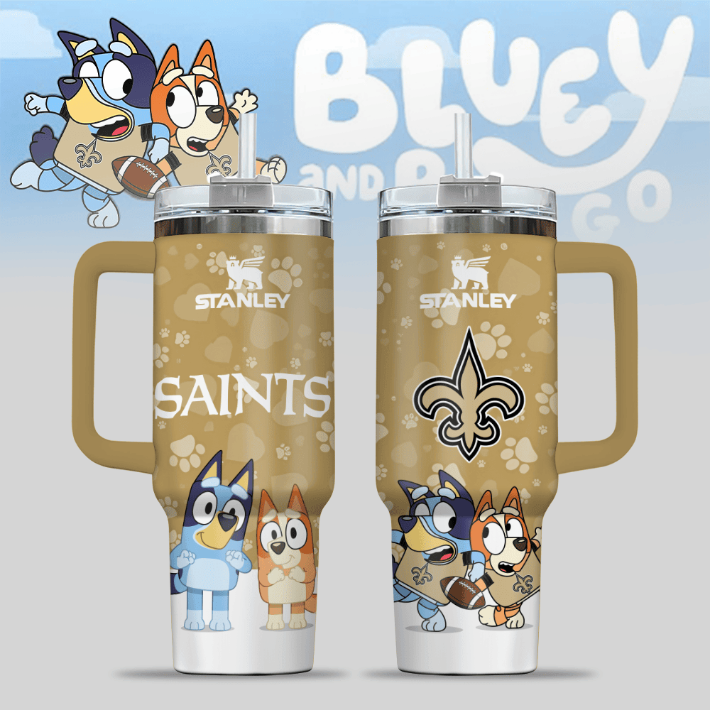 New Orleans Saints NFL x Bluey Custom Stanley Cup 40 oz 30 oz Tumbler With Handle