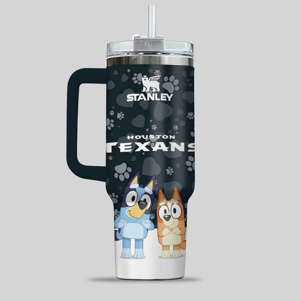 Houston Texans NFL x Bluey Custom Stanley Cup 40 oz 30 oz Tumbler With Handle
